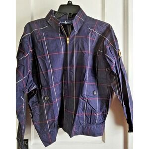 Vtg Ralph Lauren 90s blue windowpane plaid full zip jacket Cookie patch men S‎